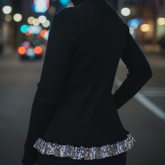 Ribbed turtleneck sweater from Express, with sequined hem - Picture 2 of 5